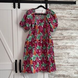 Baltic Born Aimee Puff Sleeve Midi Dress | Pink Multi